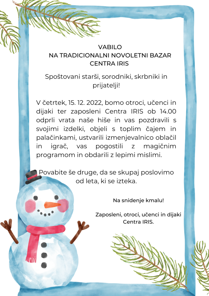 Vabilo na tradicionalni novoletni bazar Centra IRIS